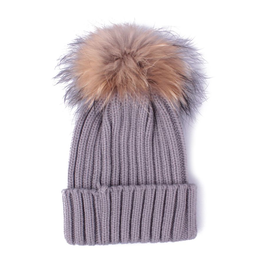 Bonnet à pompon marron et noir