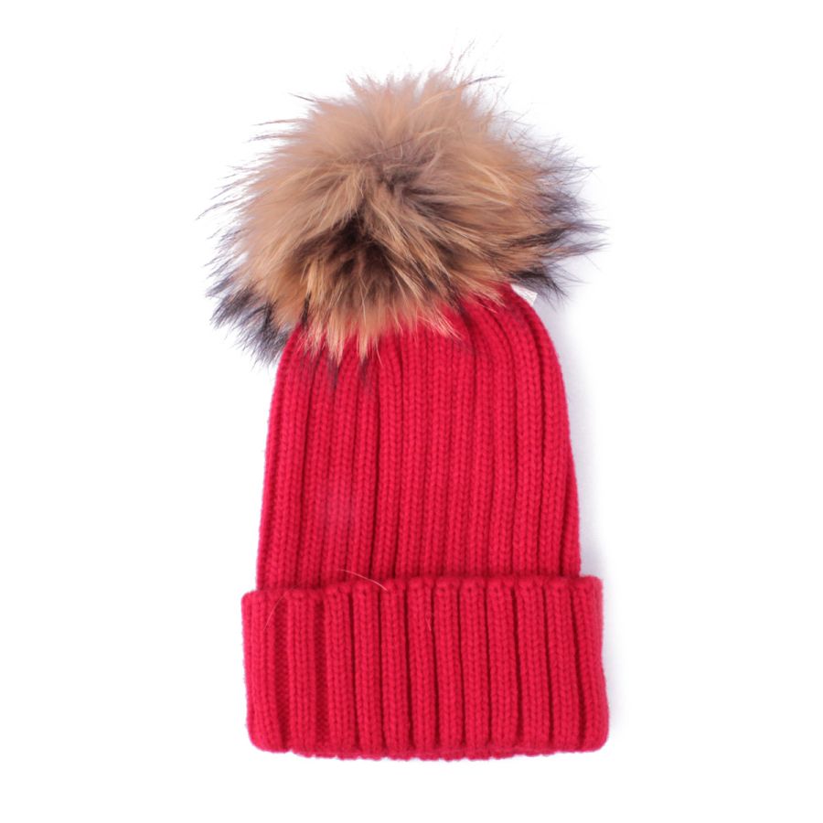 Bonnet à pompon marron et noir