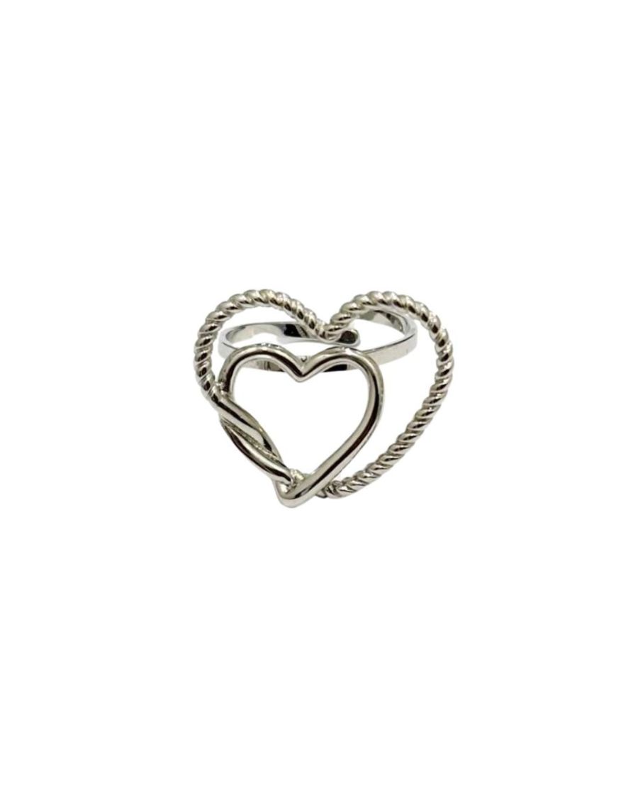 Bague femme acier double coeurs