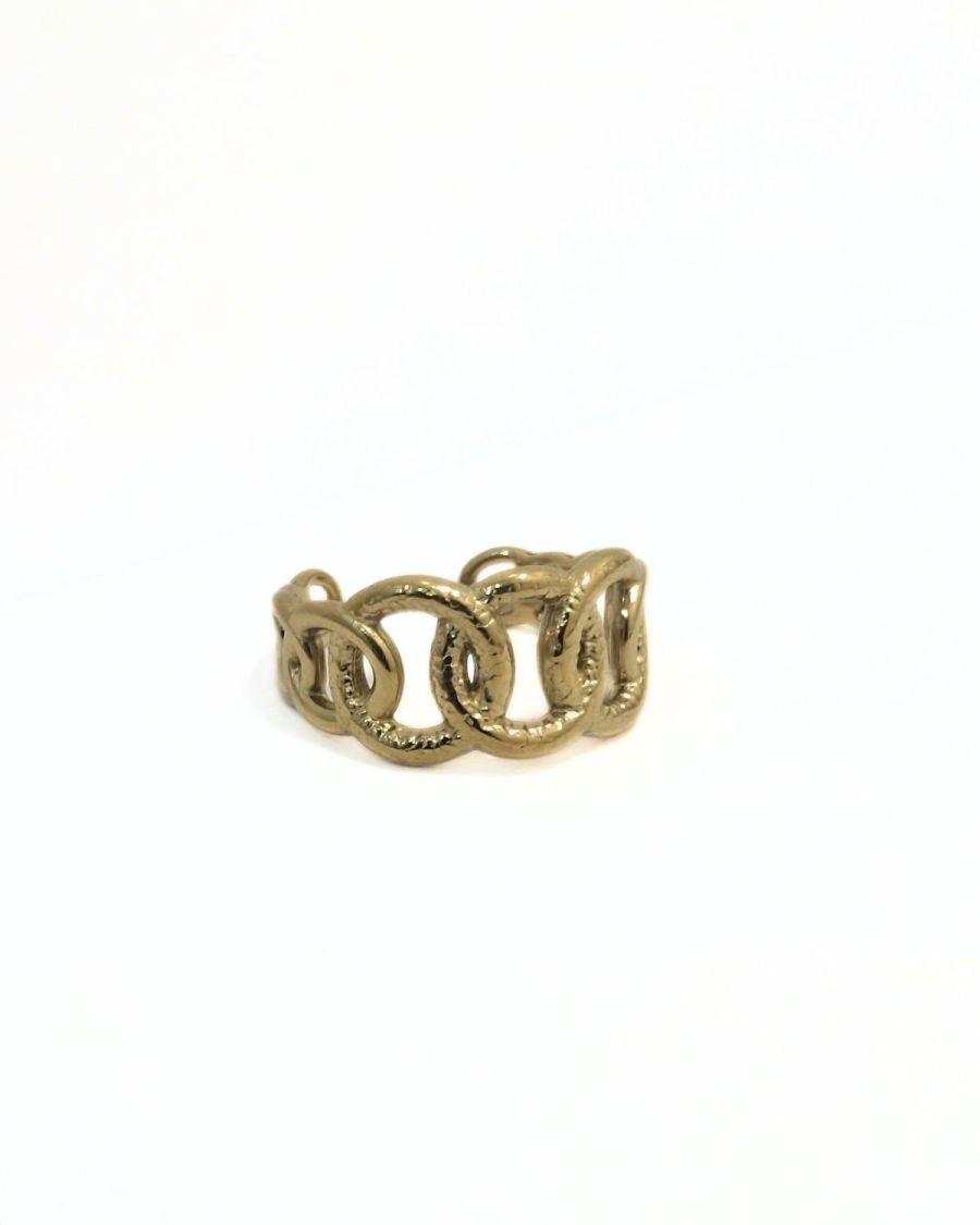 Bague femme acier doré gros maillons entremélés