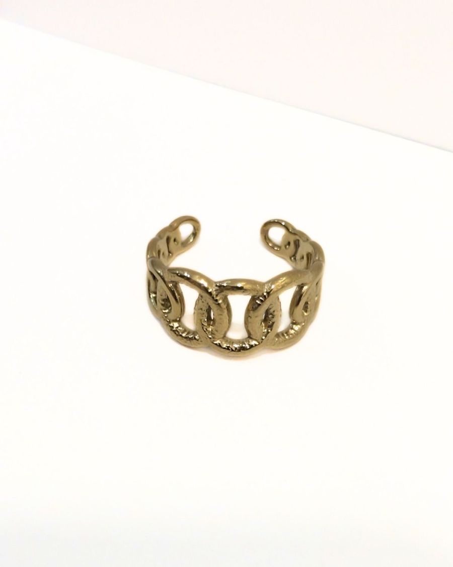 Bague femme acier doré gros maillons entremélés
