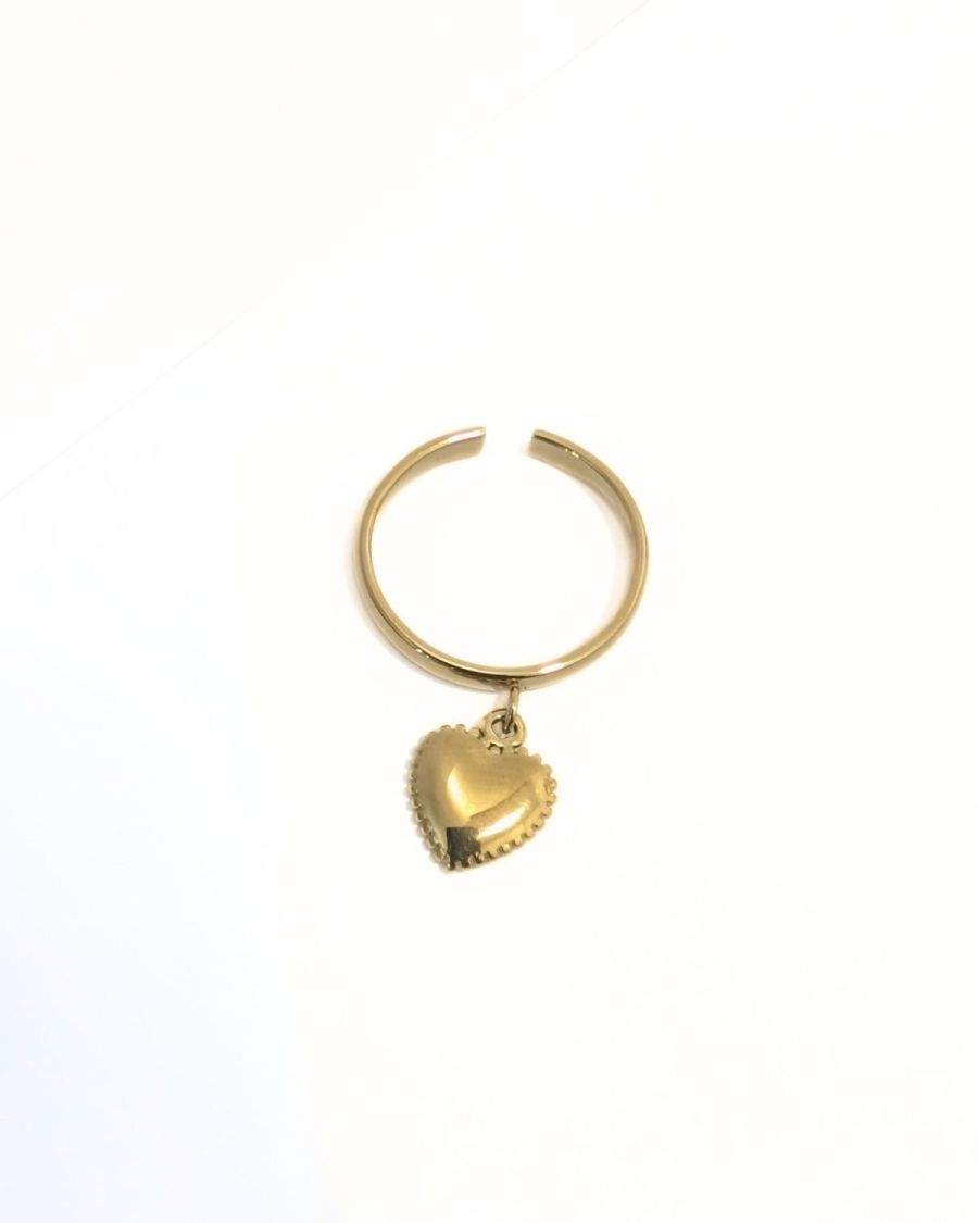 Bague femme acier doré pendentif coeur