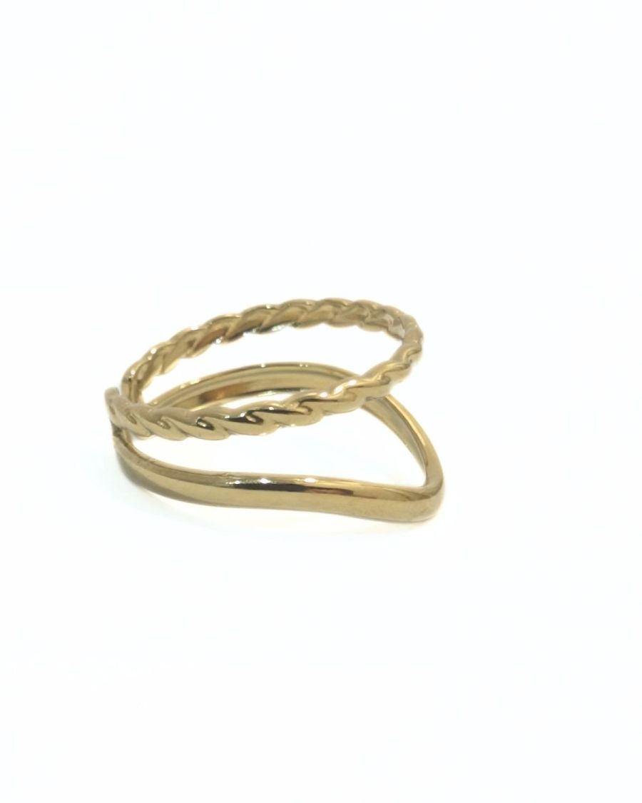 Bague femme acier doré double Juna