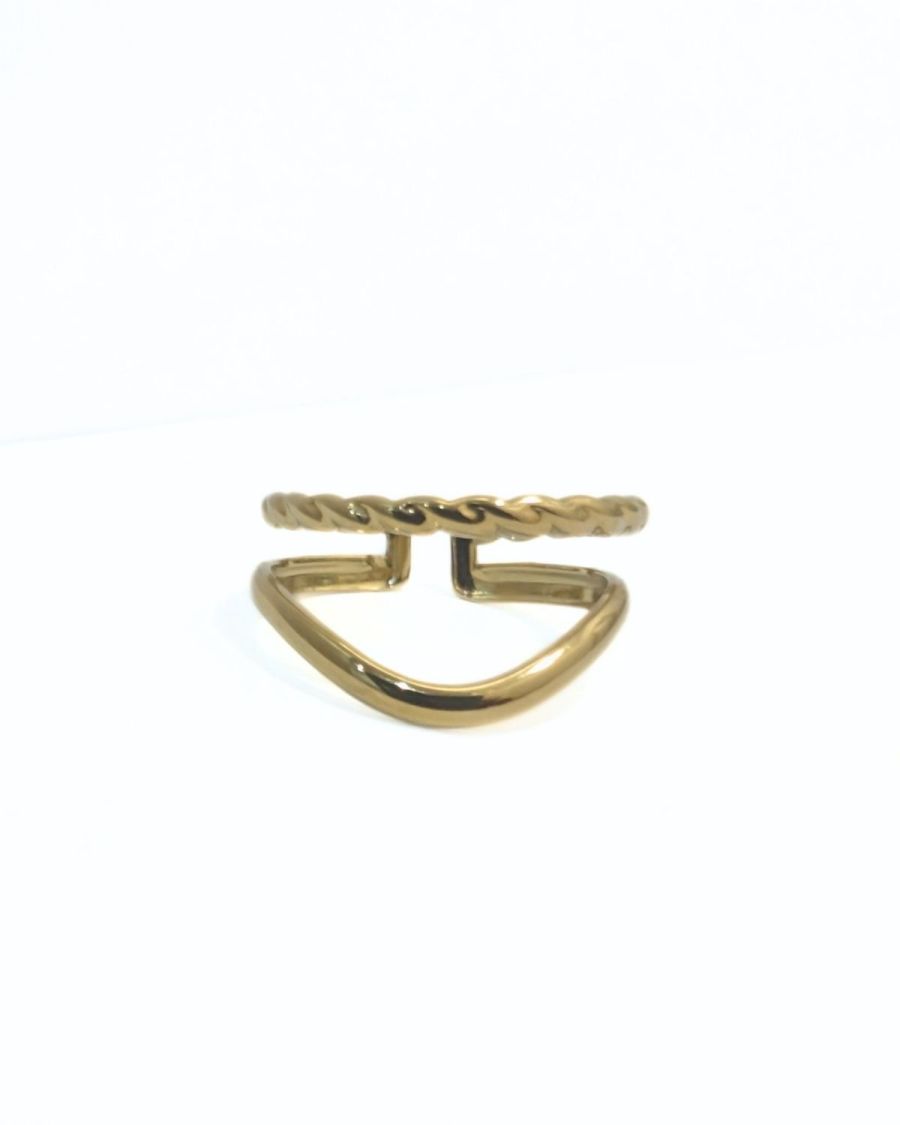 Bague femme acier doré double Juna