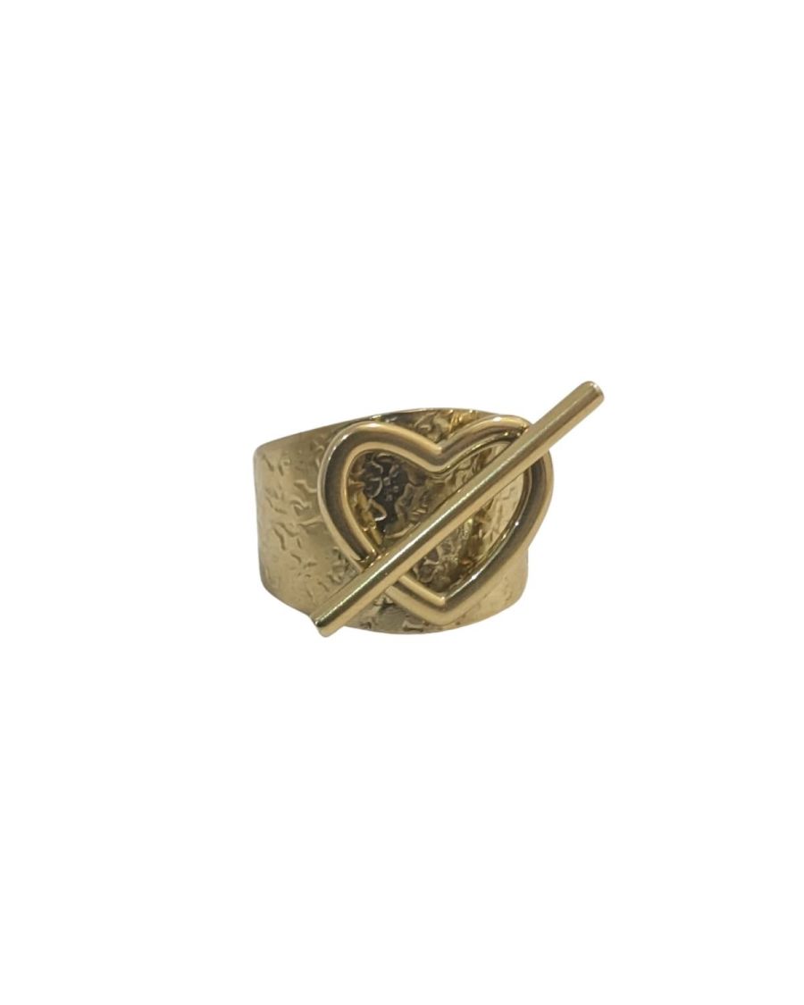 Bague femme acier doré coeur barré