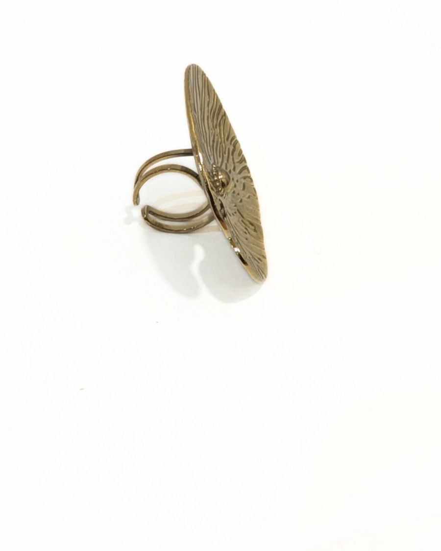 Bague femme acier doré nénuphar