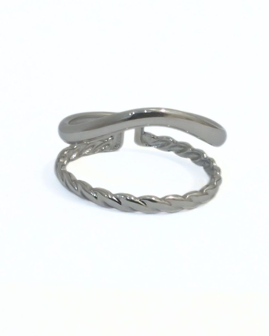 Bague femme acier argenté double Juna