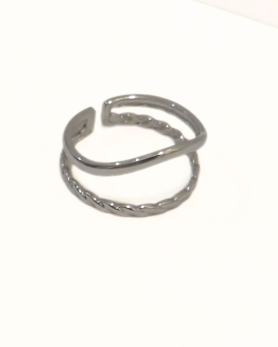 Bague femme acier argenté double Juna
