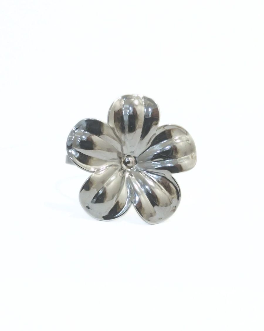 Bague femme acier argenté fleur