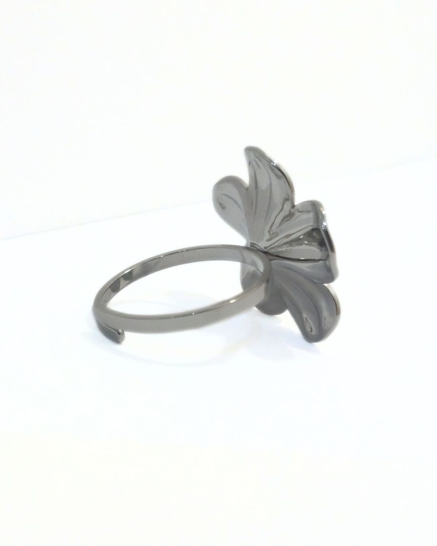 Bague femme acier argenté fleur