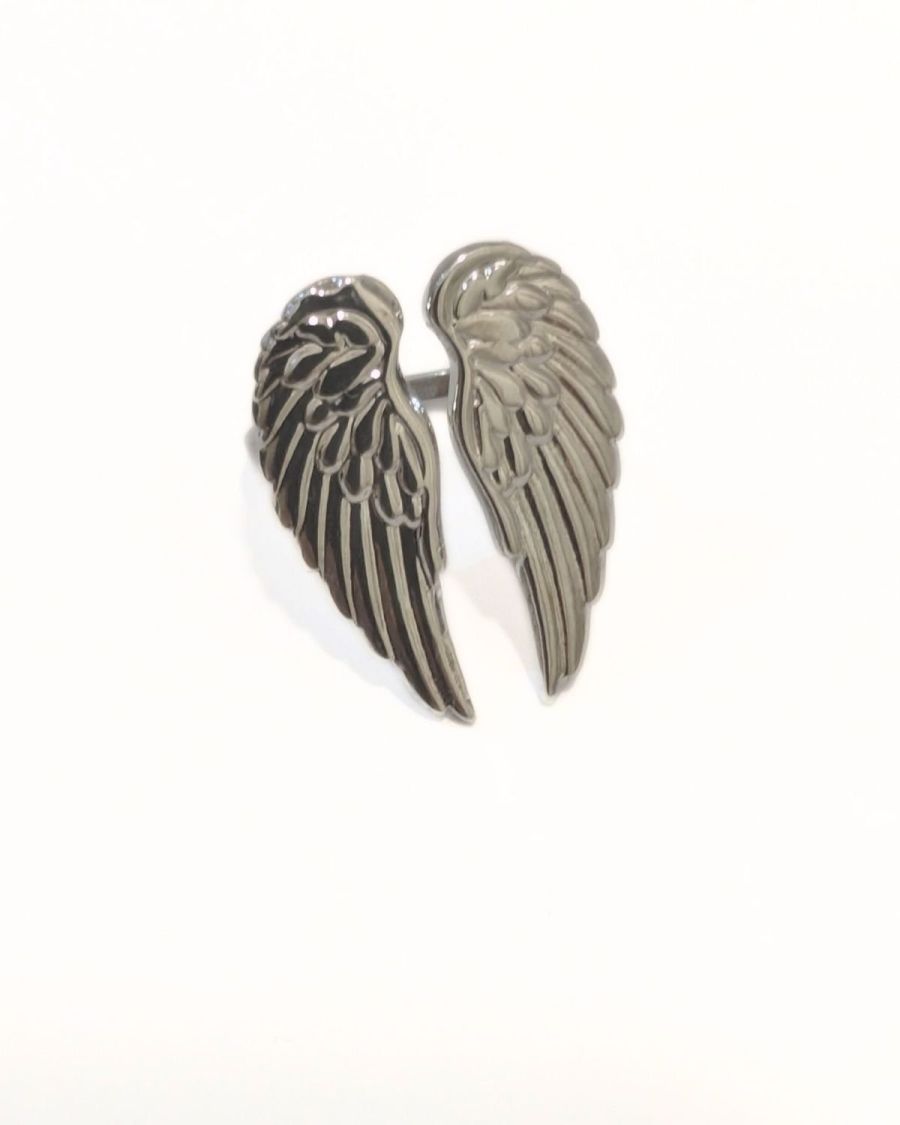 Bague femme acier argenté grandes ailes d'ange