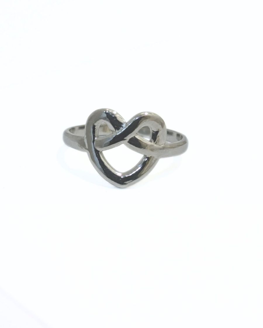 Bague femme acier argenté coeur bretzel