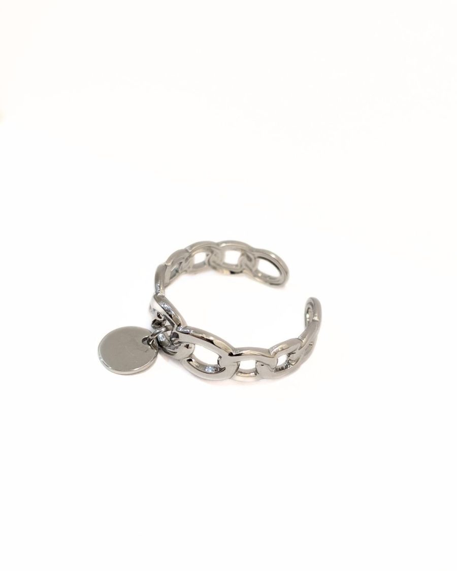 Bague femme acier argenté maille et pampille 