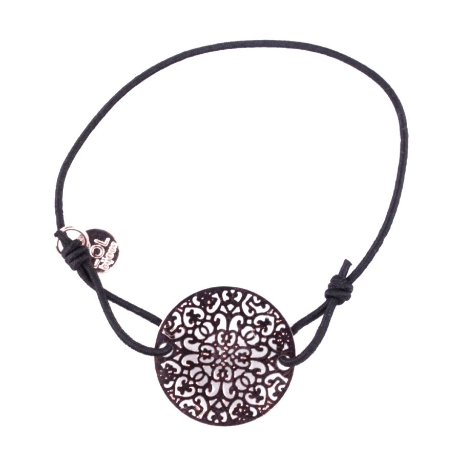 Bracelet Lolilota élastique noir rosace filigrane cuivrée