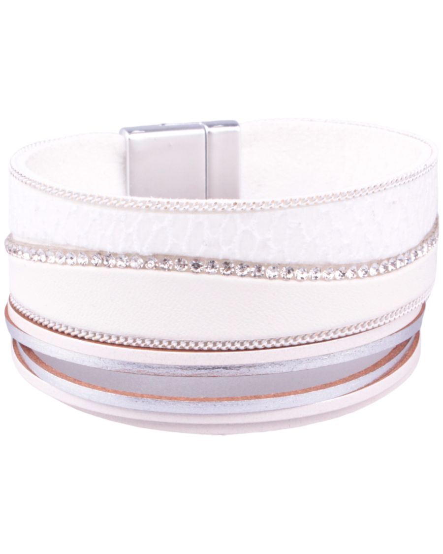 Bracelet manchette blanc et argent vague de strass