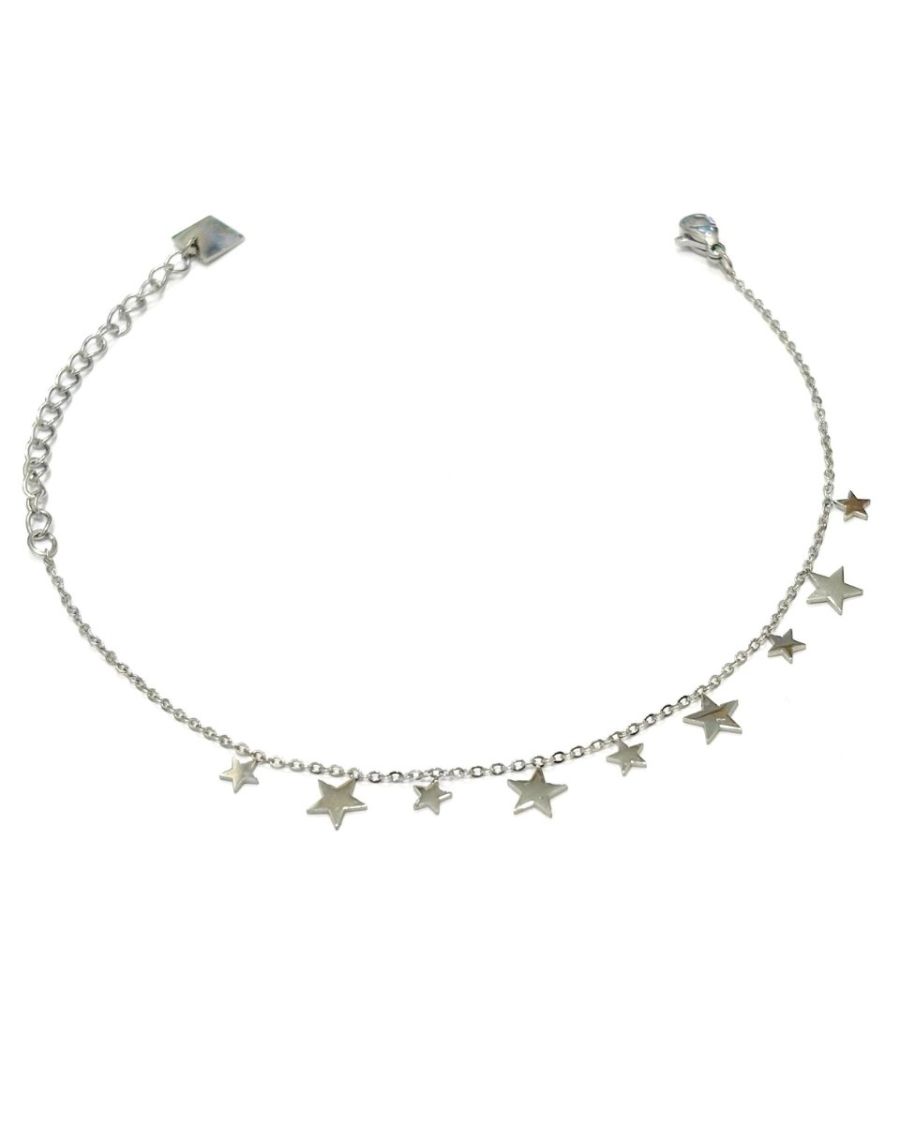 Bracelet femme acier argenté petites étoiles