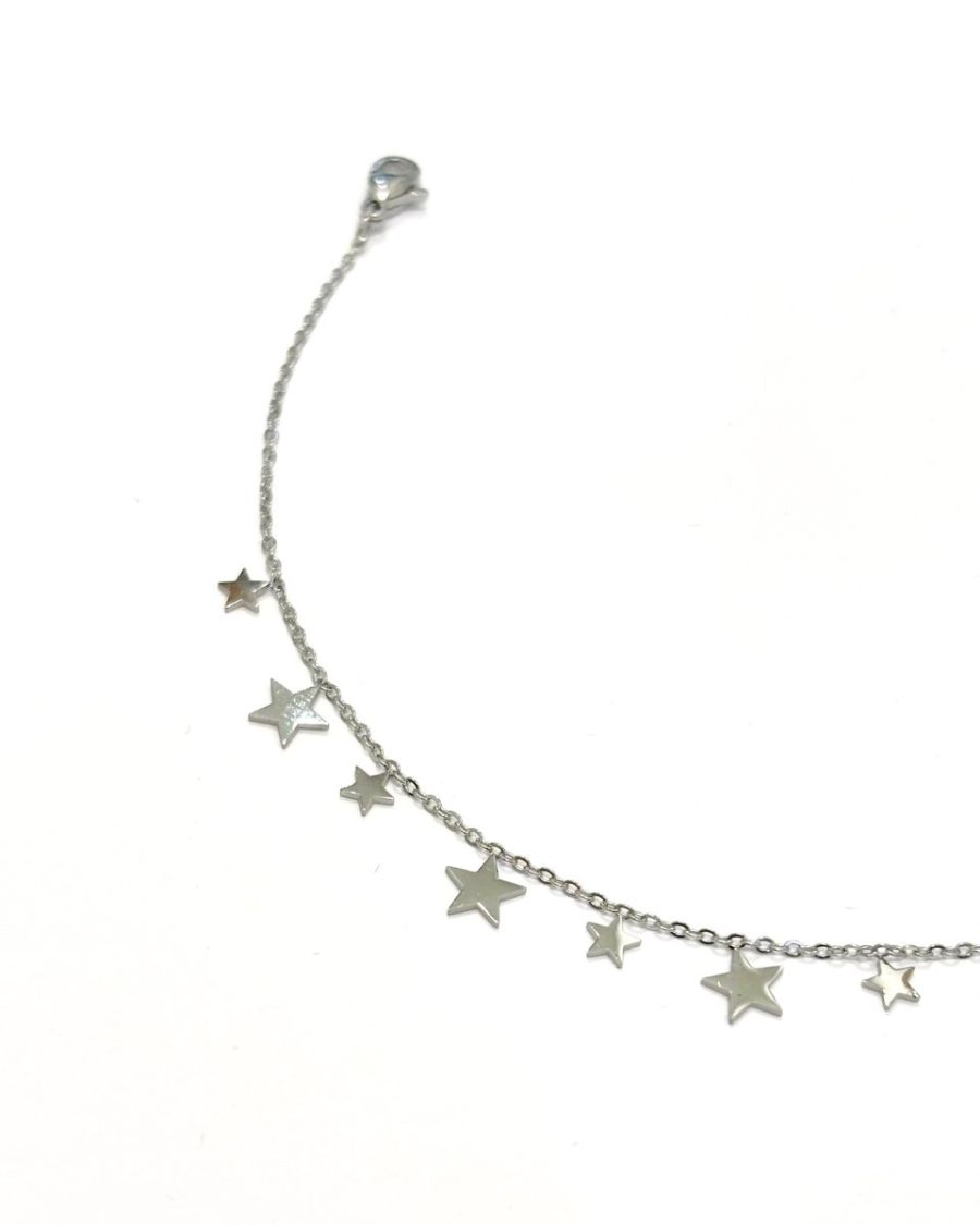 Bracelet femme acier argenté petites étoiles