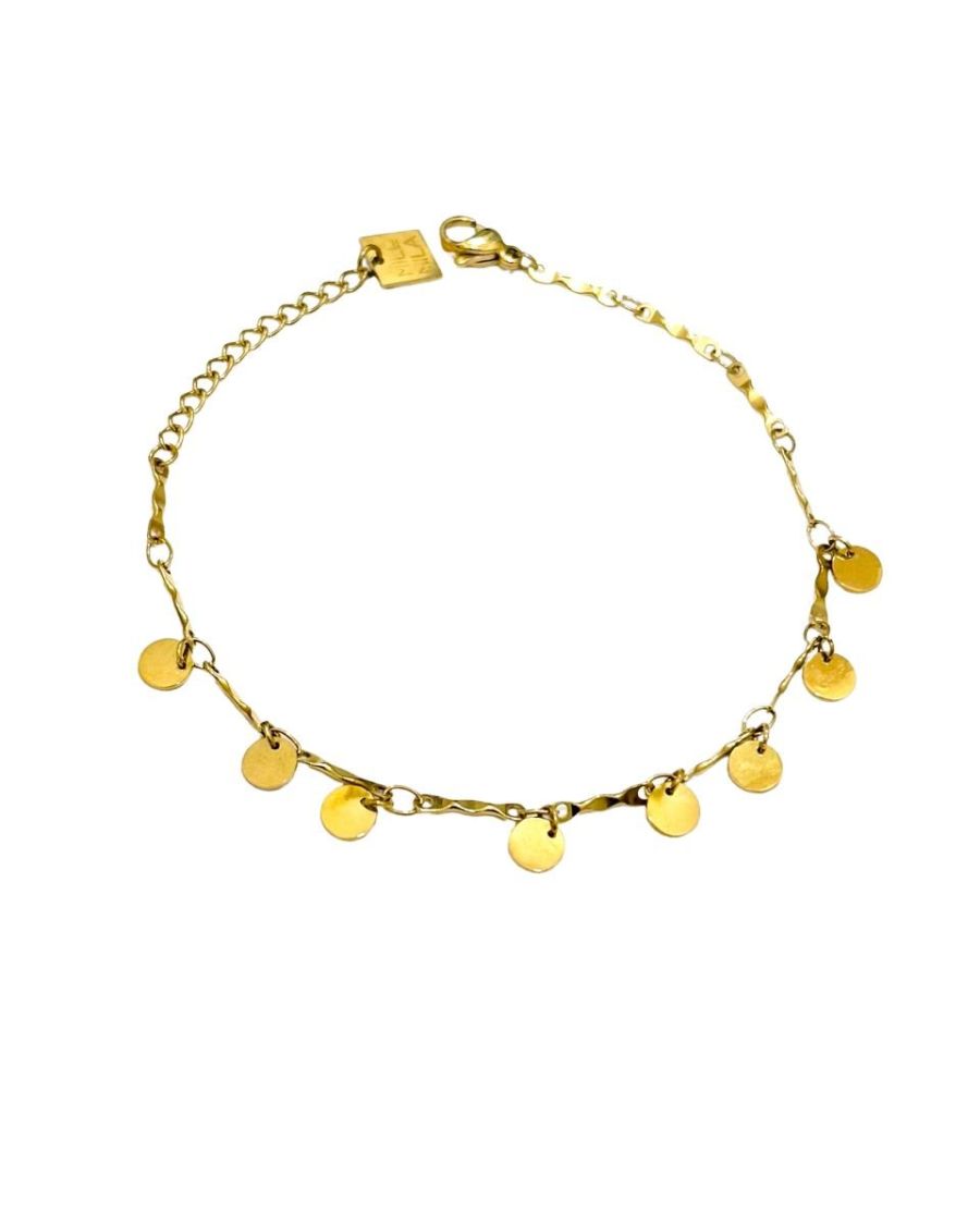 Bracelet acier doré pampilles rondes dorés
