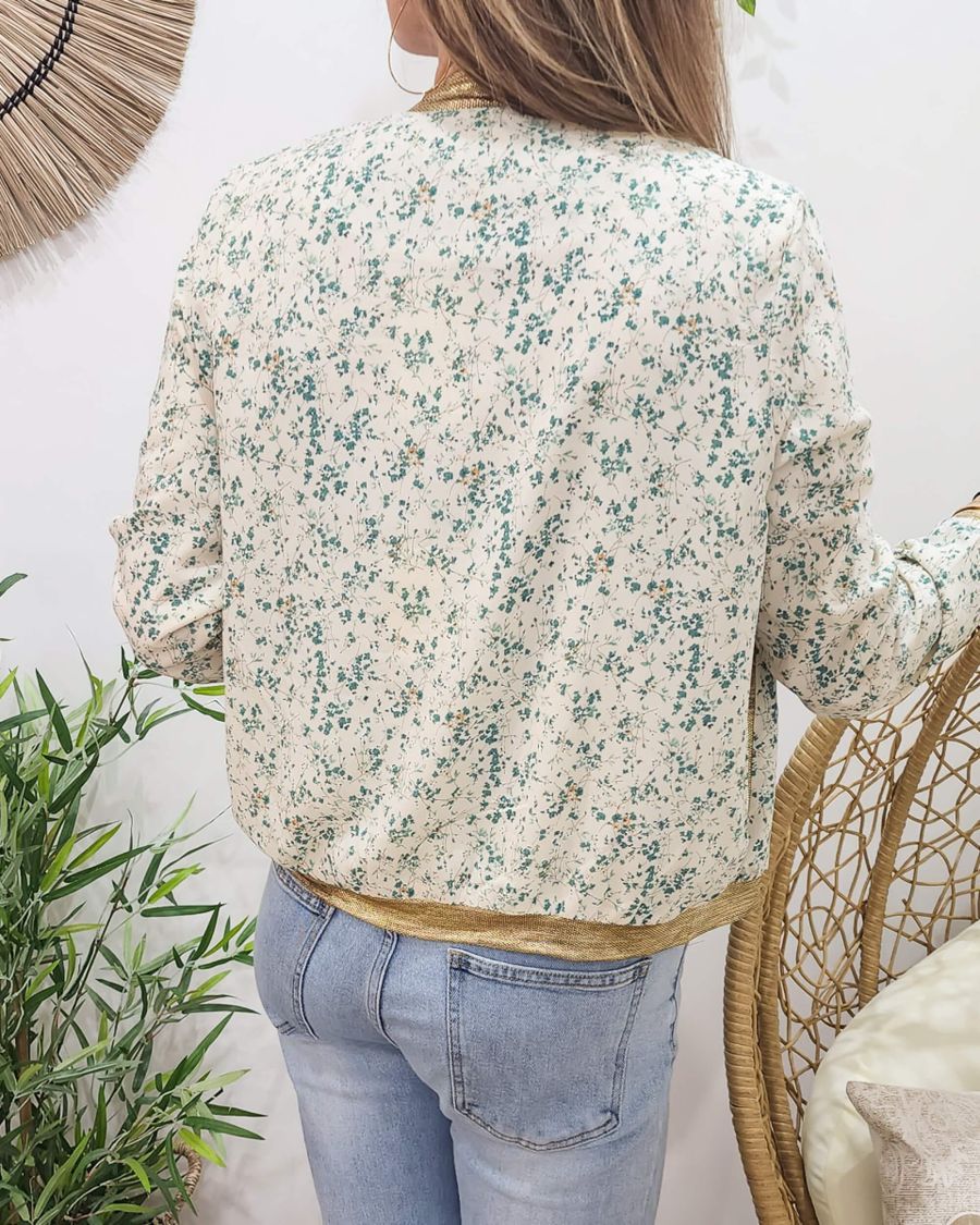 Bombers femme écru et vert mi-saison léger Marthe