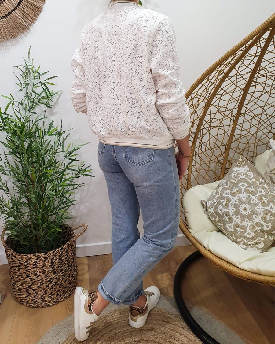 Bombers femme écru dentelle floral mi-saison léger