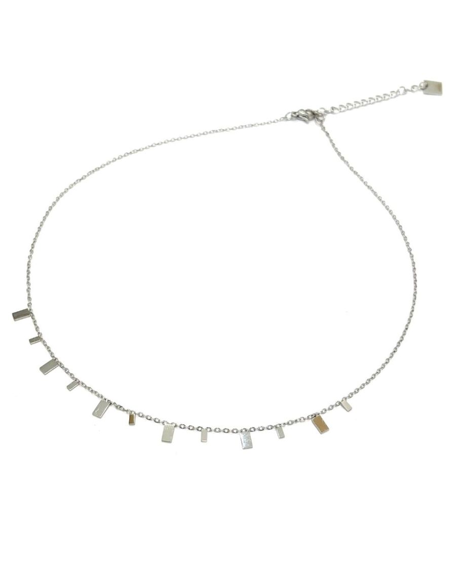 Collier femme argenté petits rectangles