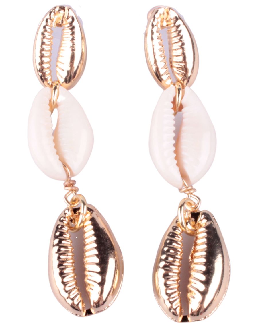 Boucles d'oreilles dorées et blanches Trio de coquillages