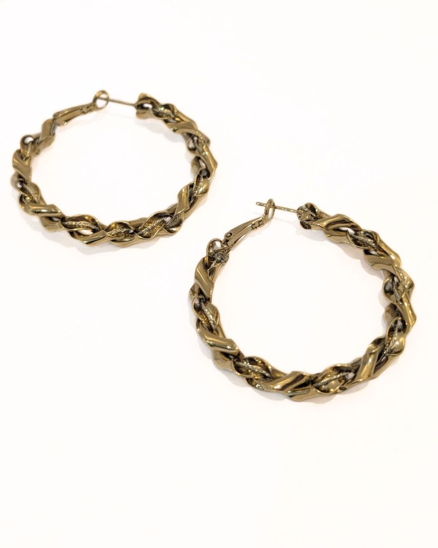 Boucles d'oreilles femme anneaux torsadés acier doré Marianne