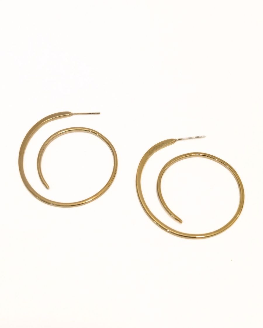 Boucles d'oreilles femme acier doré anneaux spirales
