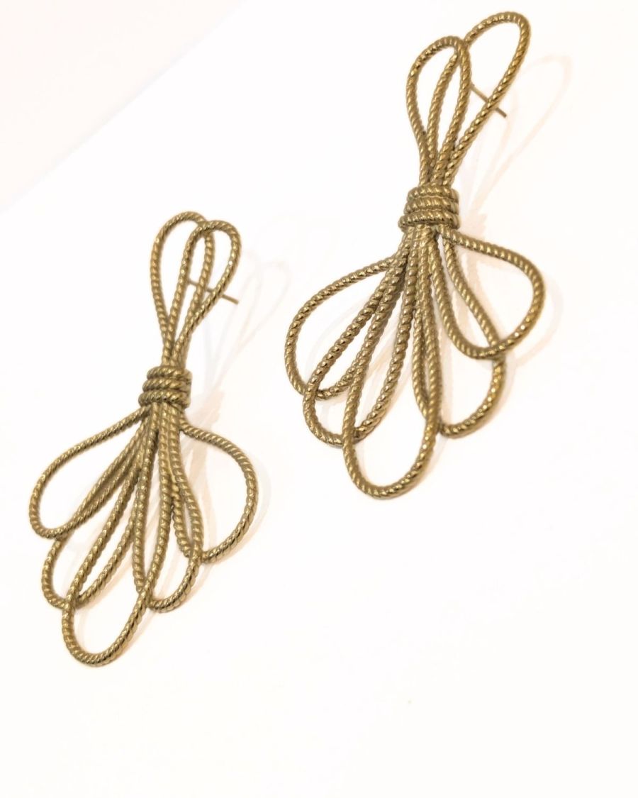 Boucles d'oreilles femme acier doré fleurs nouées