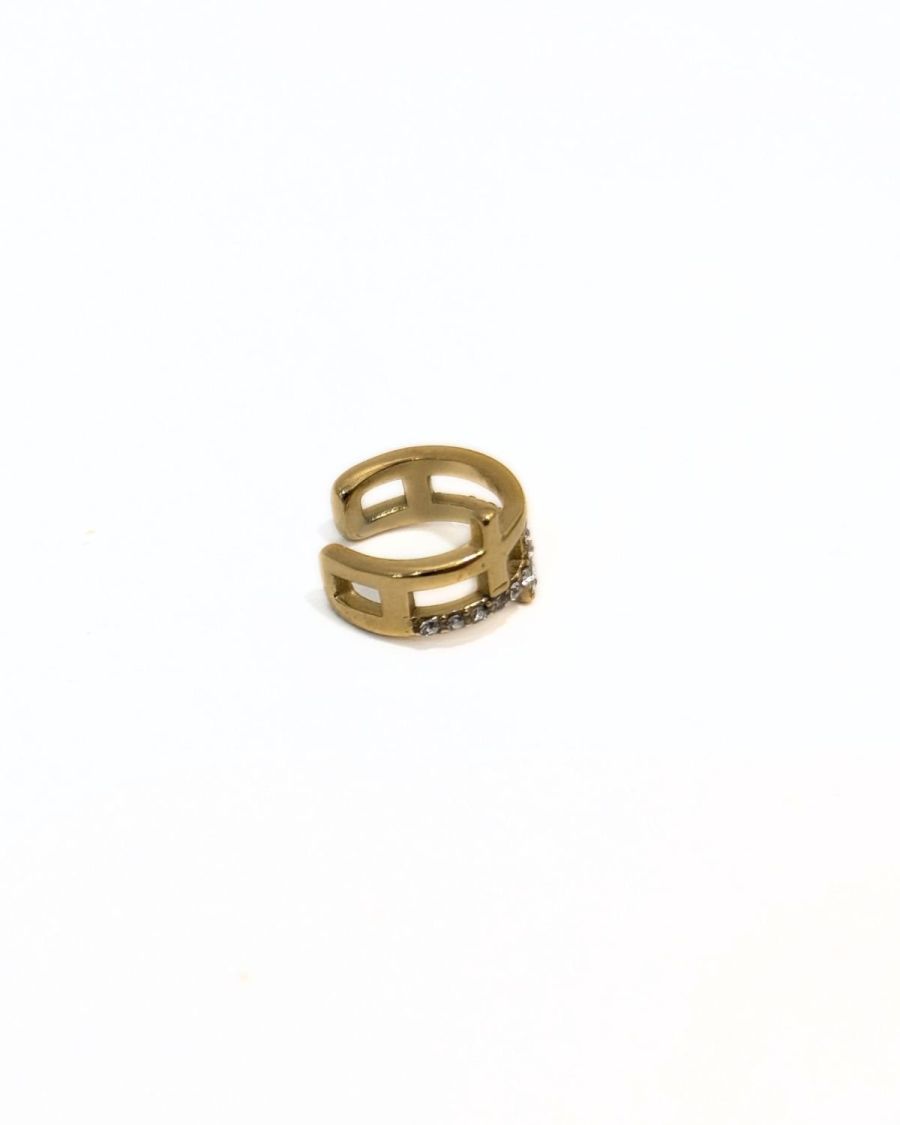 Boucle d'oreille arcade femme acier doré croix strass