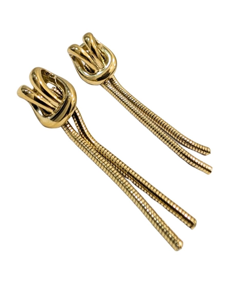 Boucles d'oreilles pendantes femme acier doré noeuds 
