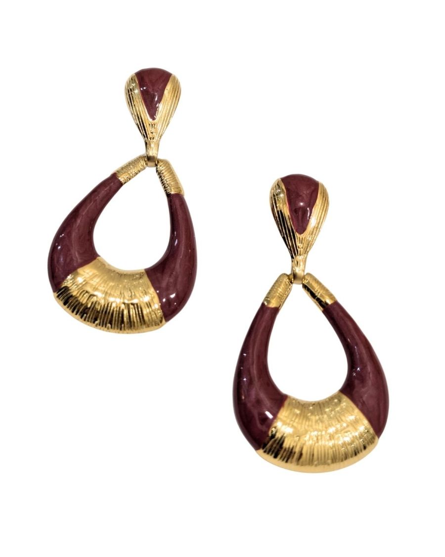 Boucles d'oreilles femme acier doré et bordeaux Zéphyrine