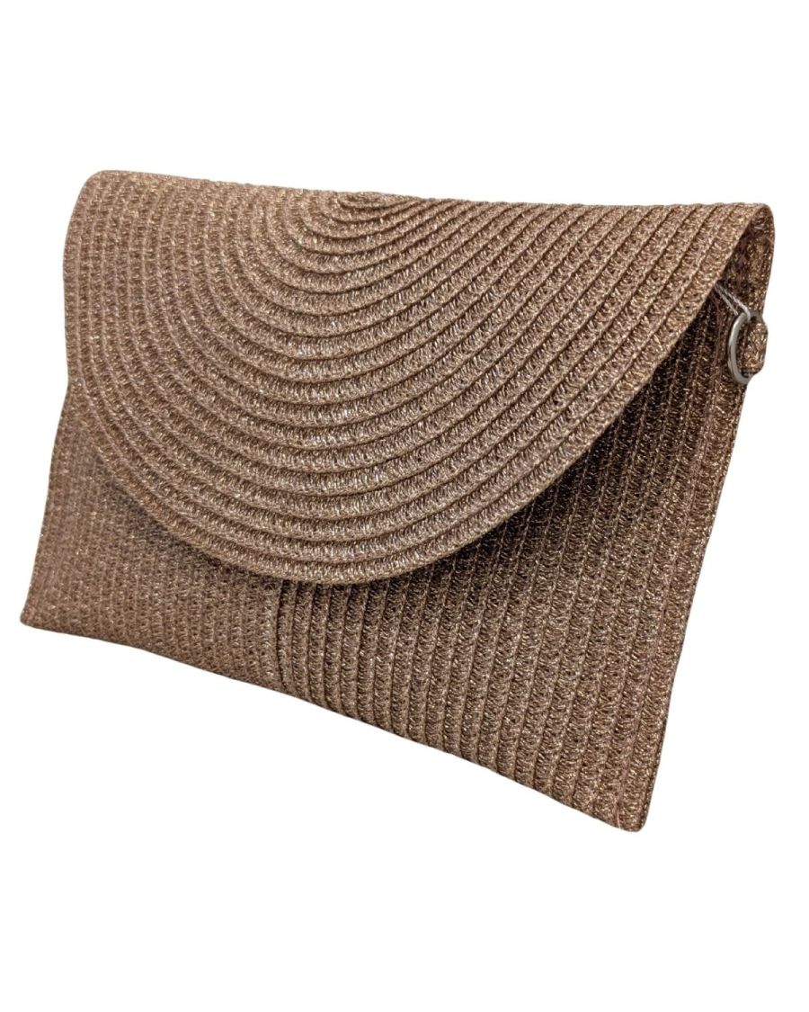Pochette femme papier tissé rose gold