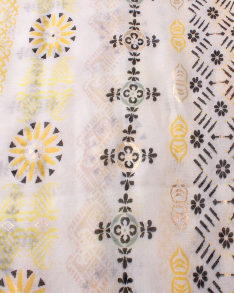 Echarpe blanche motifs jaunes verts et dorés Failladi