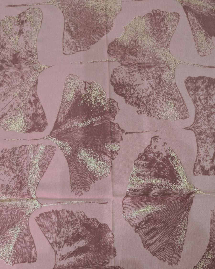 Echarpe femme rose fleurs prunes et dorées