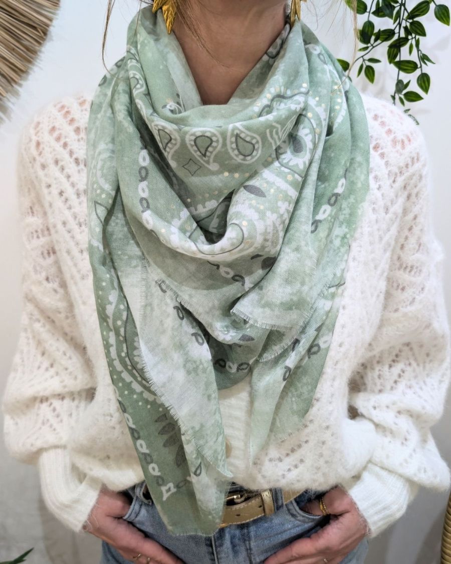 Foulard femme carré style bandana et dorures