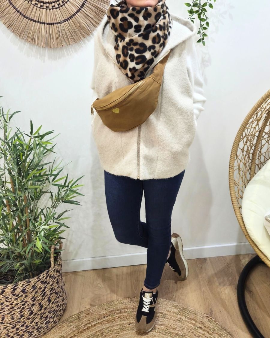 Sac banane femme coton coeur brodé doré