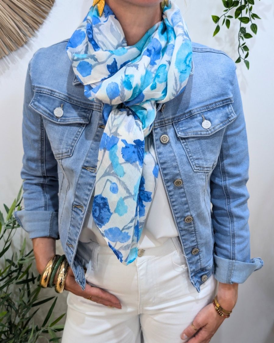 Foulard femme fleuri Clementina-Bleu