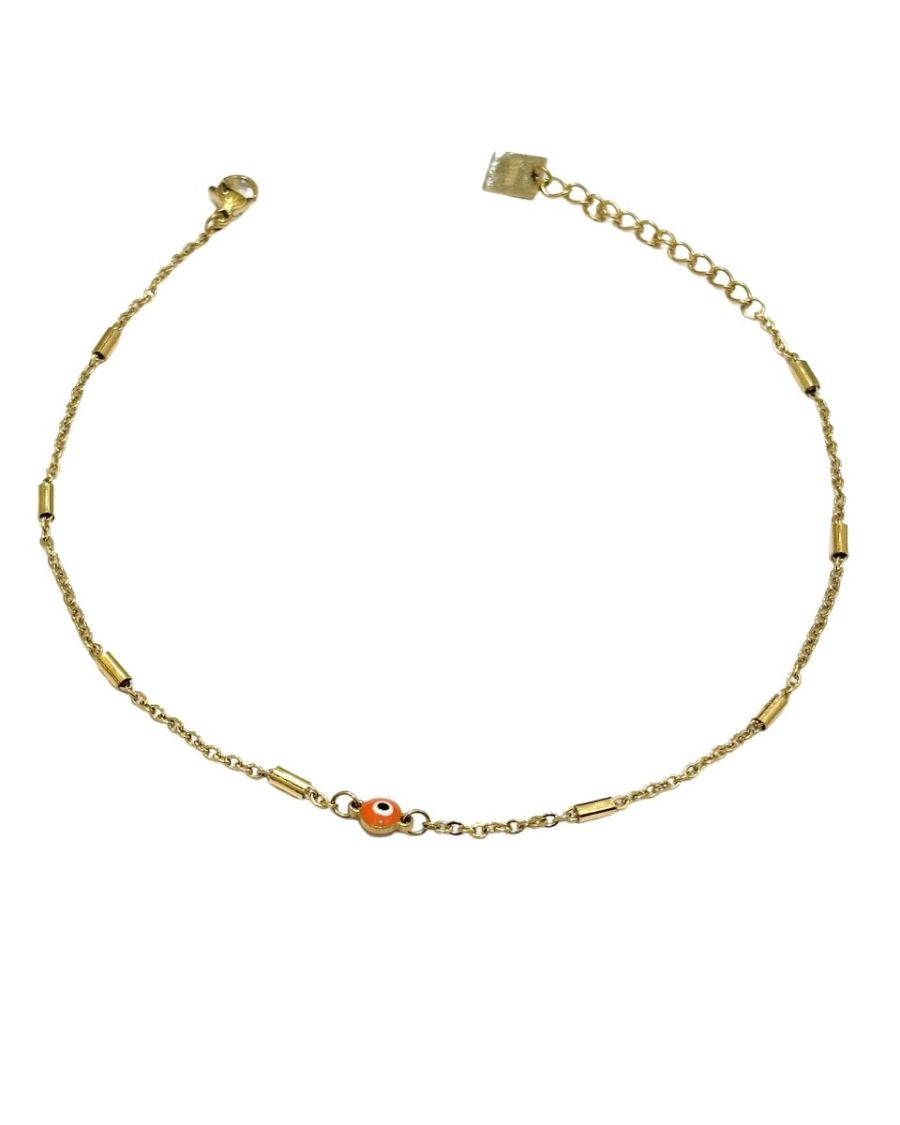 Chaine de cheville acier doré oeil orange