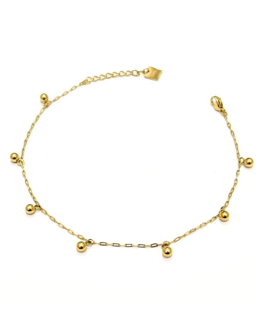 Chaine de cheville acier doré perles boules