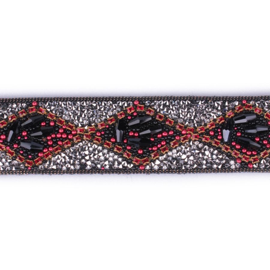 Ceinture argent perles rouges noires dorées