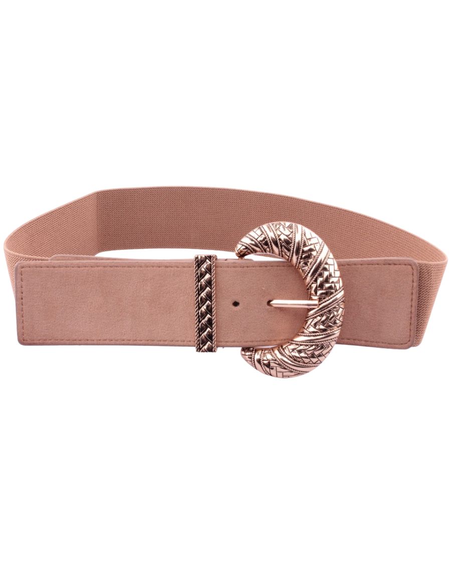 Ceinture élastique beige boucle ovale dorée 