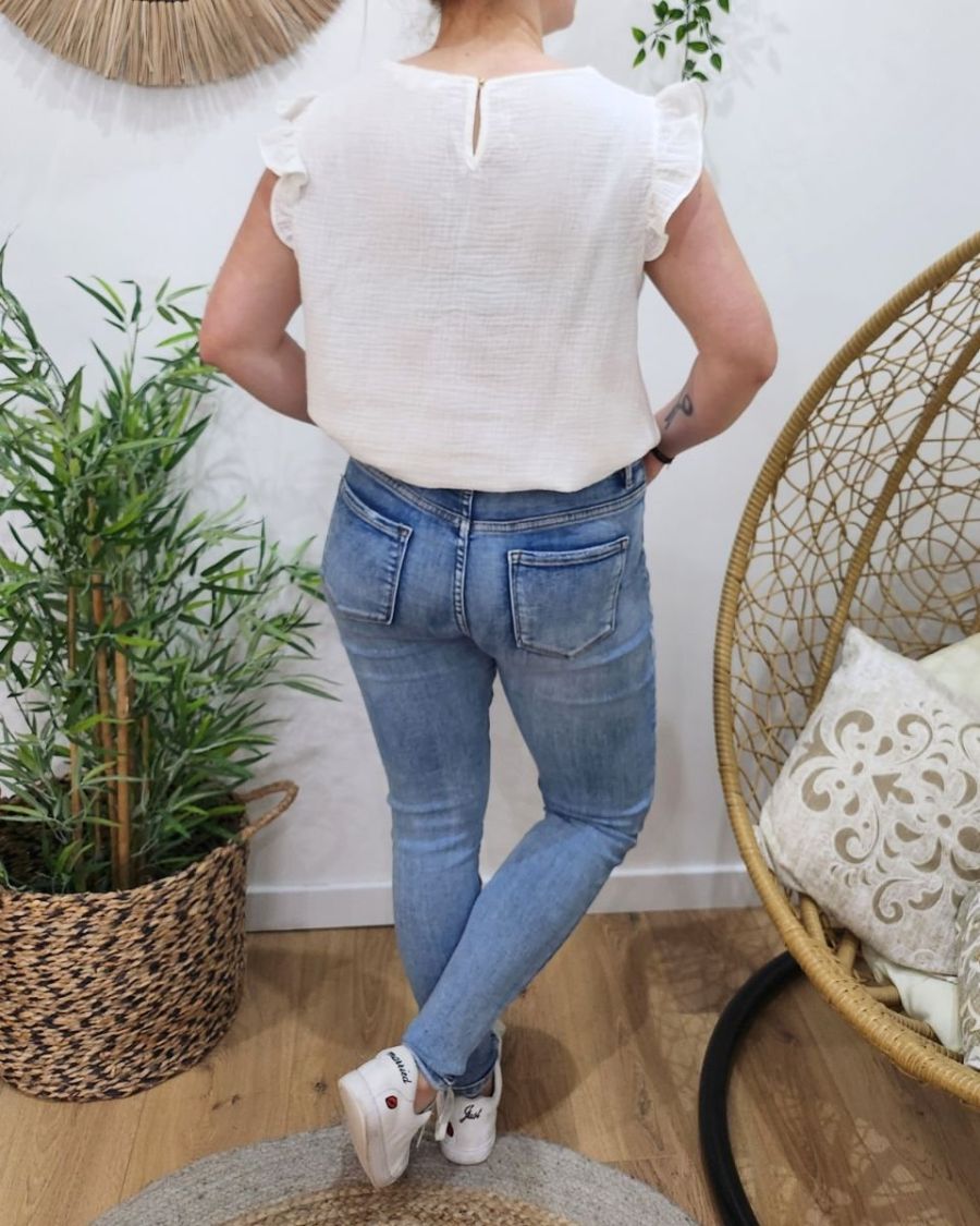 Blouse coton gaze écru coeurs bleu marine
