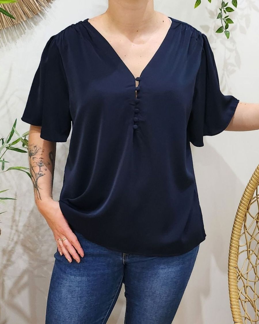 Blouse femme Donna bleu marine boutonnée