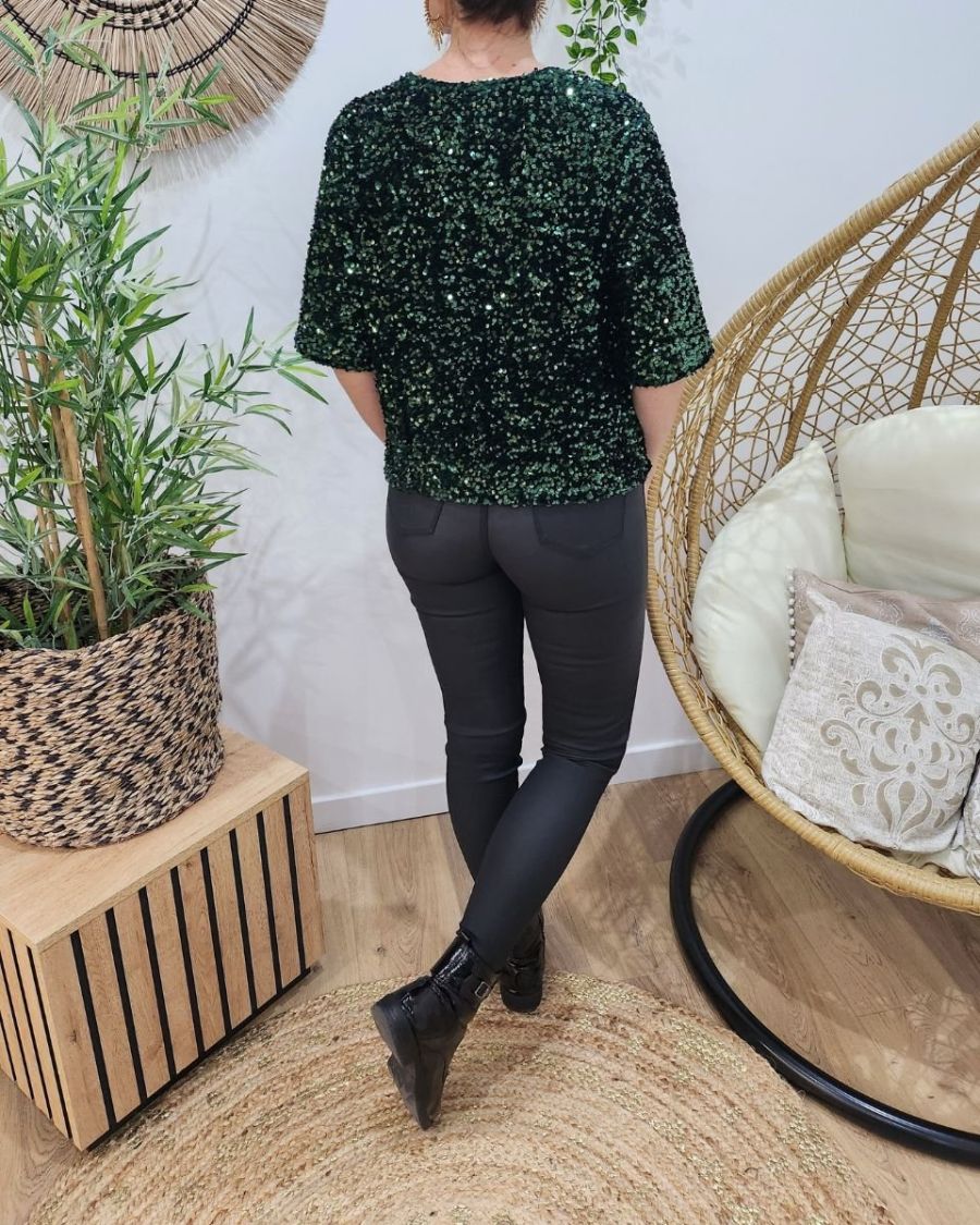 Blouse femme verte sequins verts Hailee