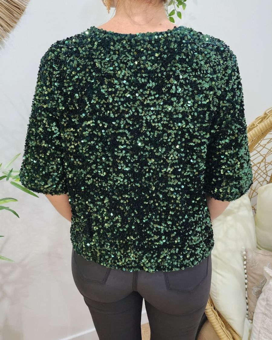 Blouse femme verte sequins verts Hailee