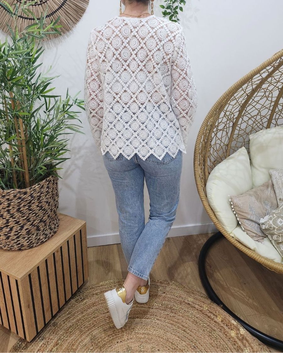 Blouse femme blanche brodée ajourée Linh