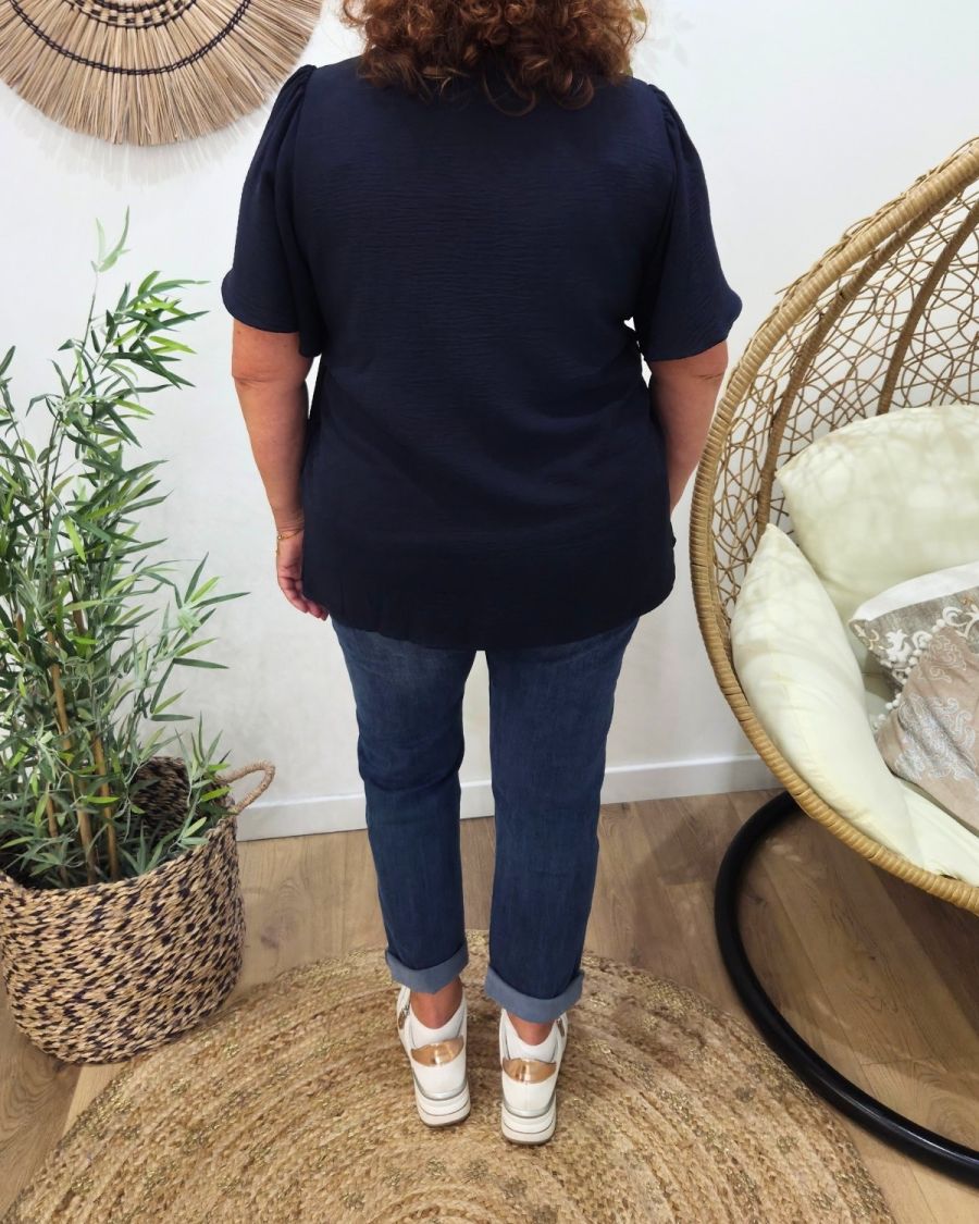 Blouse femme marine col brodé Amalie