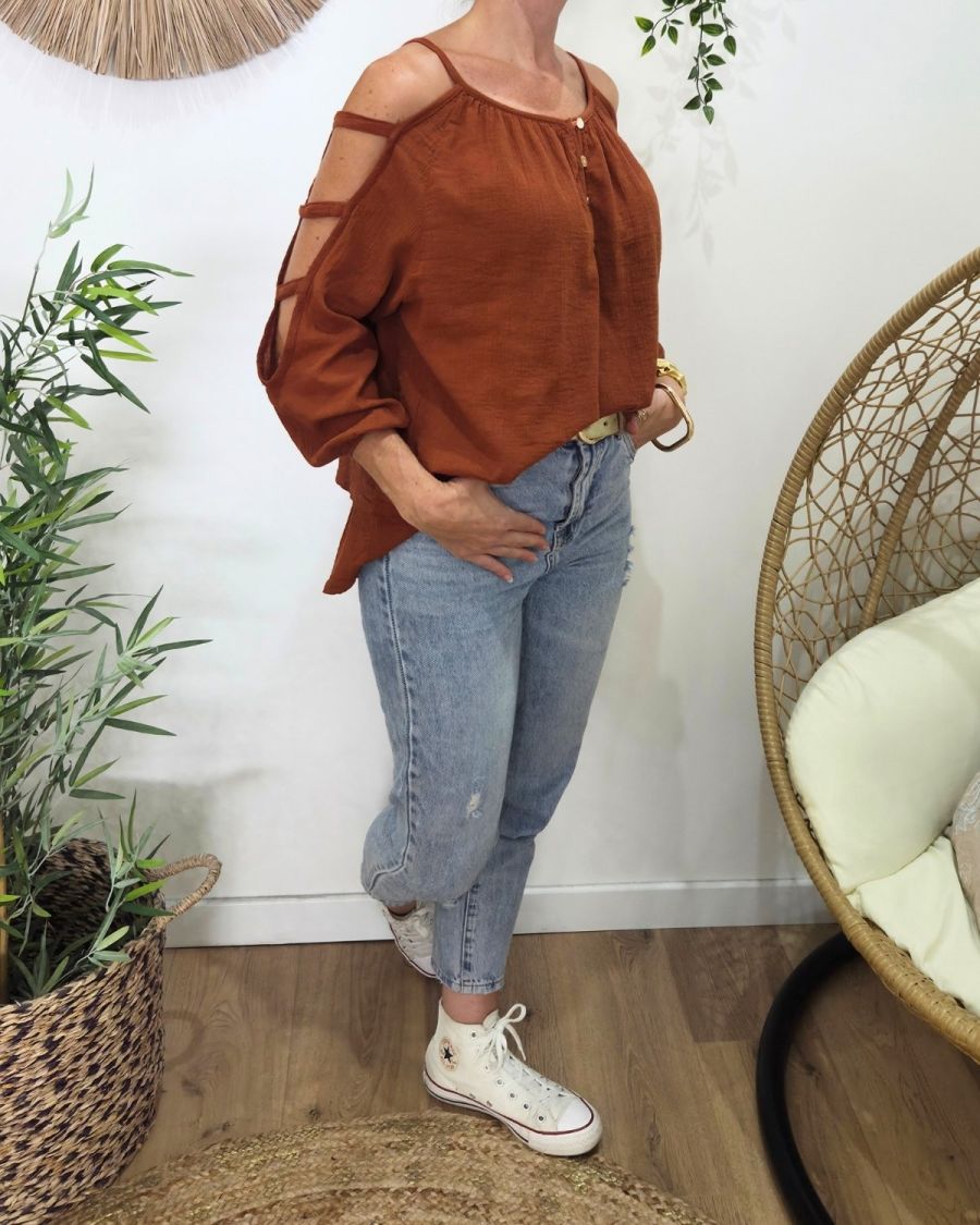 Blouse femme épaules et manches ajourées Cécile
