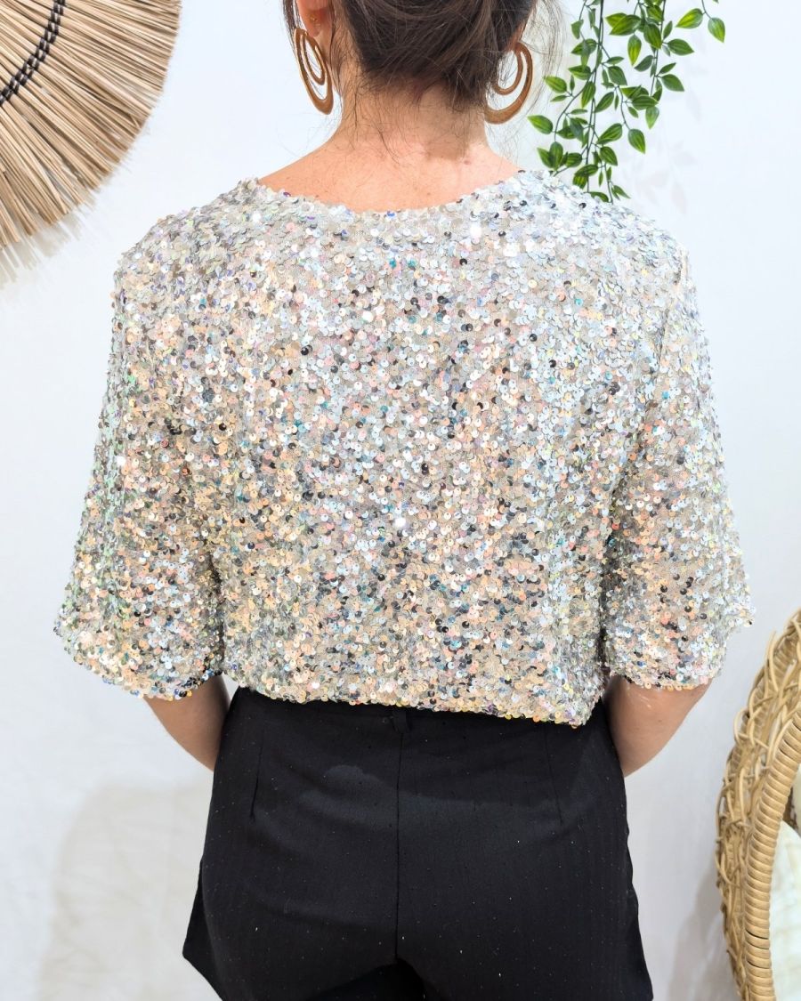 Blouse femme à sequins argents